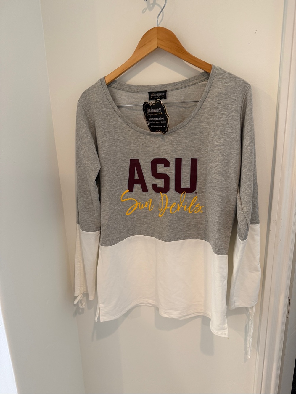 Ameda ASU Sun Devils Gray and White Colorblock Long Sleeve Top